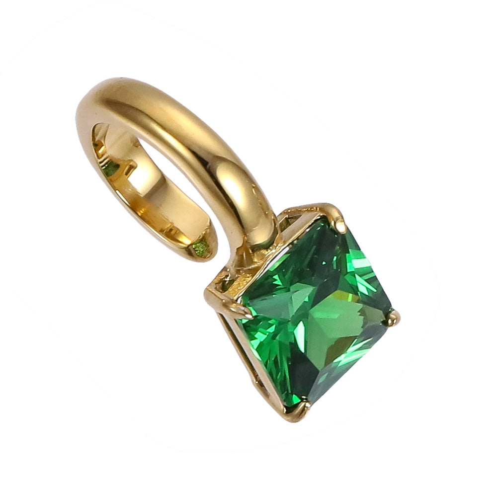 AAB Co stainless steel ear cuff with 14K gold finish and square green CZ
