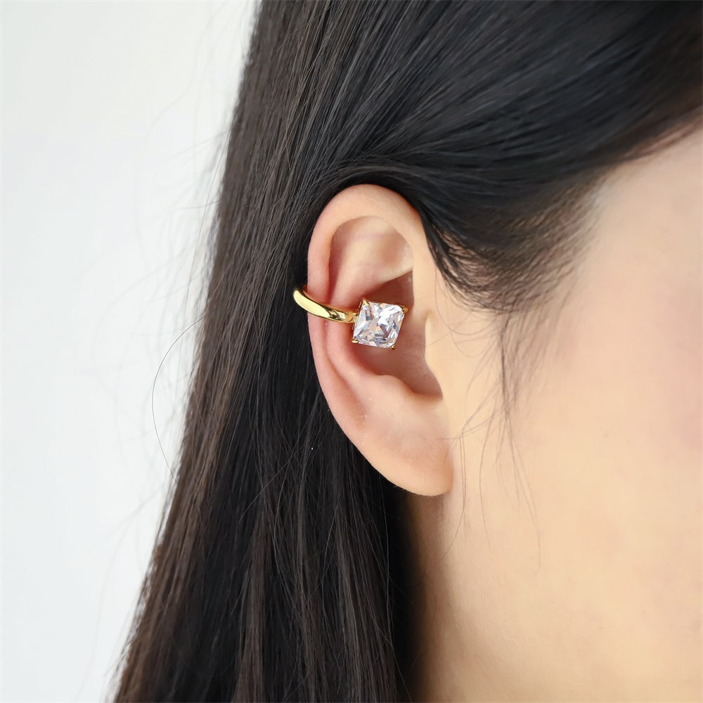 ESS863 STAINLESS STEEL EAR CUFF WITH SQUARE CZ (BY PIECE)