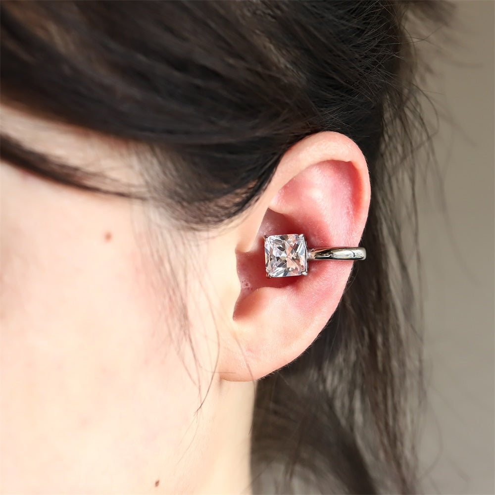 ESS863 STAINLESS STEEL EAR CUFF WITH SQUARE CZ (BY PIECE)