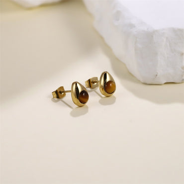 ESS871 STAINLESS STEEL DROP SHAPE EARRING WITH NATURAL STONE