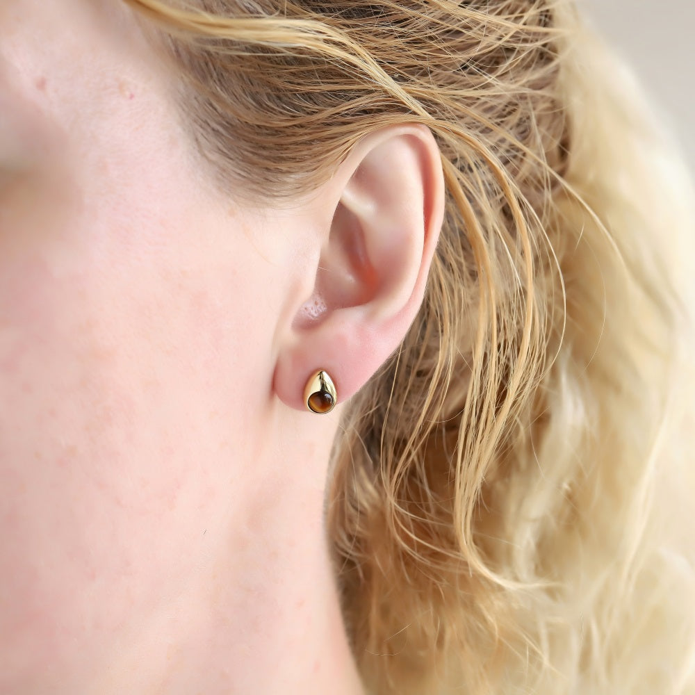 ESS871 STAINLESS STEEL DROP SHAPE EARRING WITH NATURAL STONE