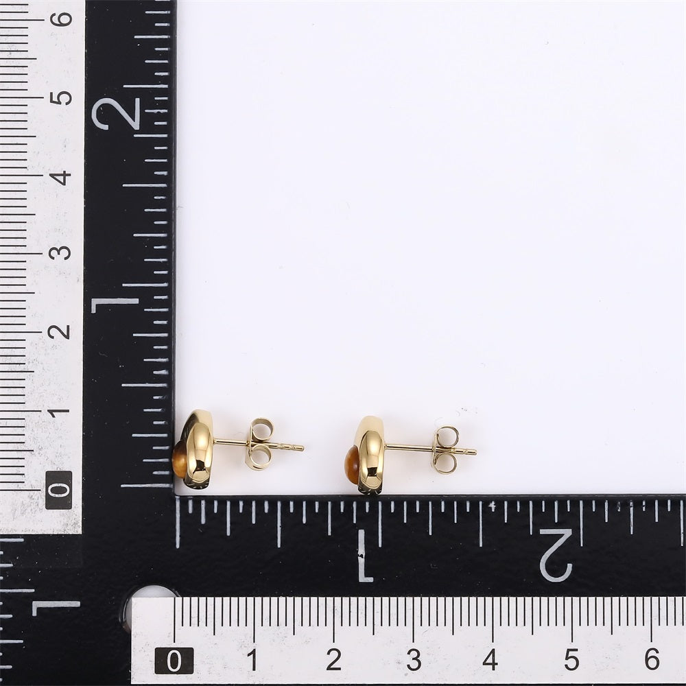 ESS871 STAINLESS STEEL DROP SHAPE EARRING WITH NATURAL STONE