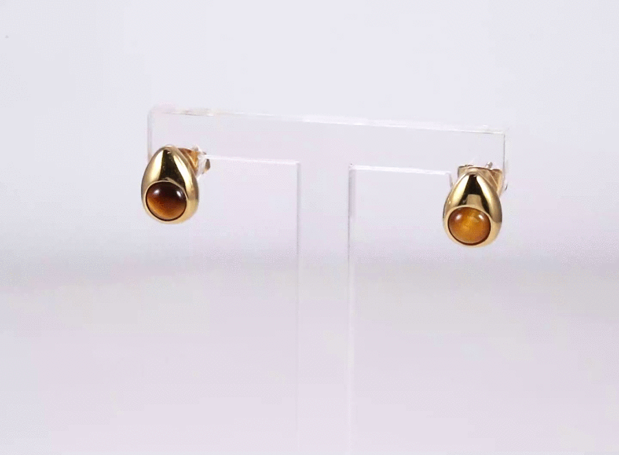 ESS871 STAINLESS STEEL DROP SHAPE EARRING WITH NATURAL STONE