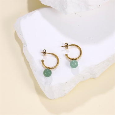 ESS872 STAINLESS STEEL HOOP EARRING WITH NATURAL STONE