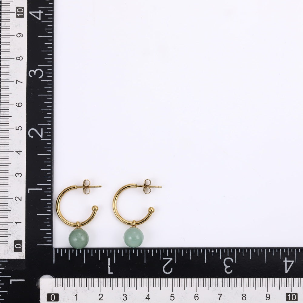 ESS872 STAINLESS STEEL HOOP EARRING WITH NATURAL STONE