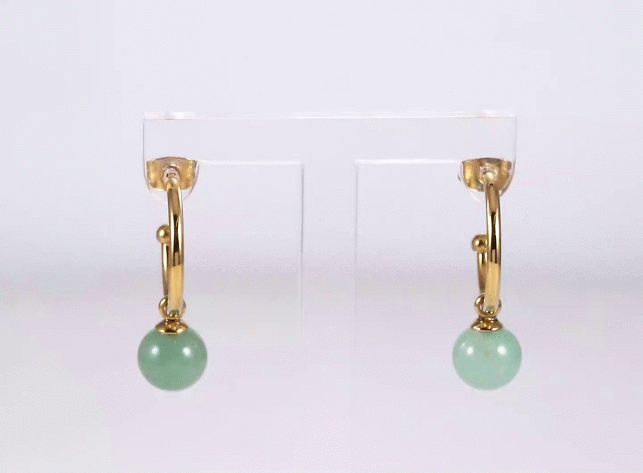 ESS872 STAINLESS STEEL HOOP EARRING WITH NATURAL STONE