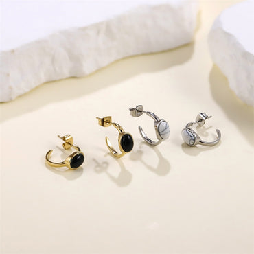 AAB gold-plated stainless steel earrings with natural black onyx, custom jewelry supplier