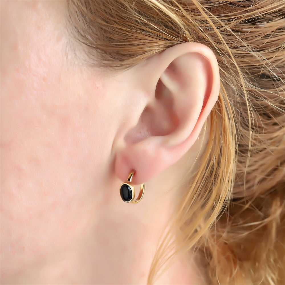 AAB gold-plated stainless steel earrings with natural black onyx, custom jewelry supplier