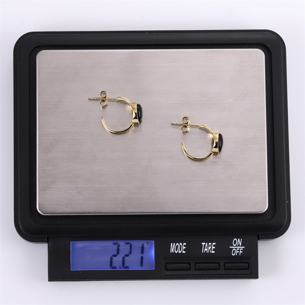 ESS877 STAINLESS STEEL EARRING WITH OVAL STONE