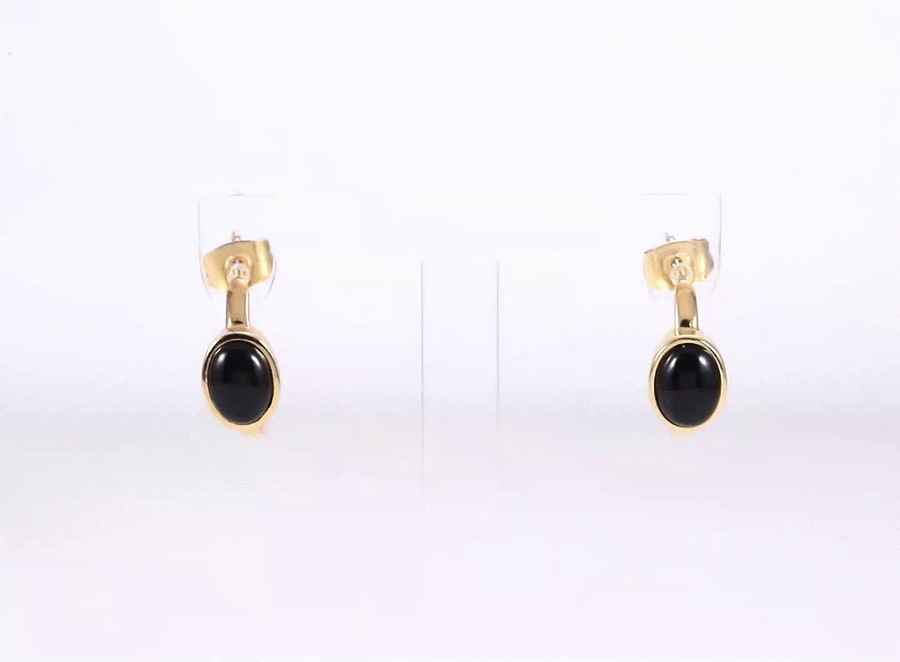 ESS877 STAINLESS STEEL EARRING WITH OVAL STONE