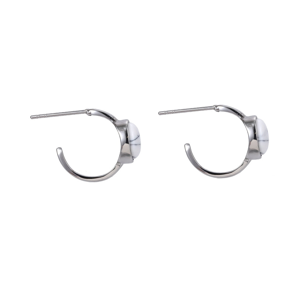ESS877 STAINLESS STEEL EARRING WITH OVAL STONE