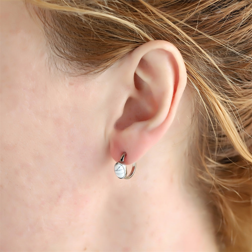 AAB stainless steel oval earrings with synthetic white turquoise, OEM ODM jewelry manufacturer