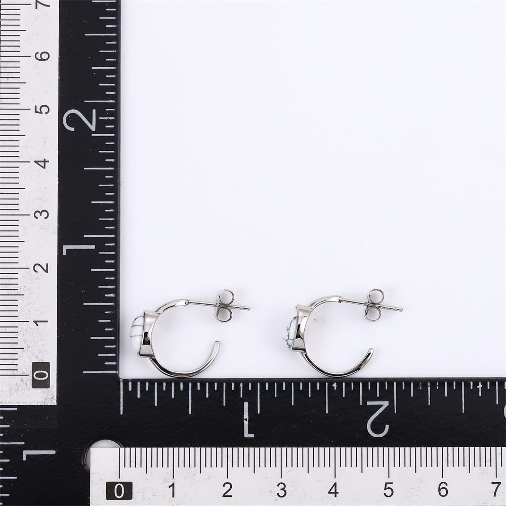 ESS877 STAINLESS STEEL EARRING WITH OVAL STONE