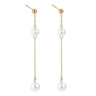 Drop earrings with round shell pearls and gold chain ?C AAB stainless steel jewelry
