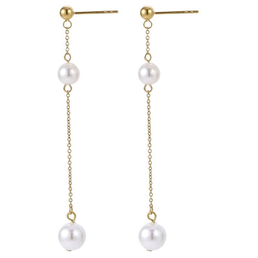 Drop earrings with round shell pearls and gold chain ?C AAB stainless steel jewelry
