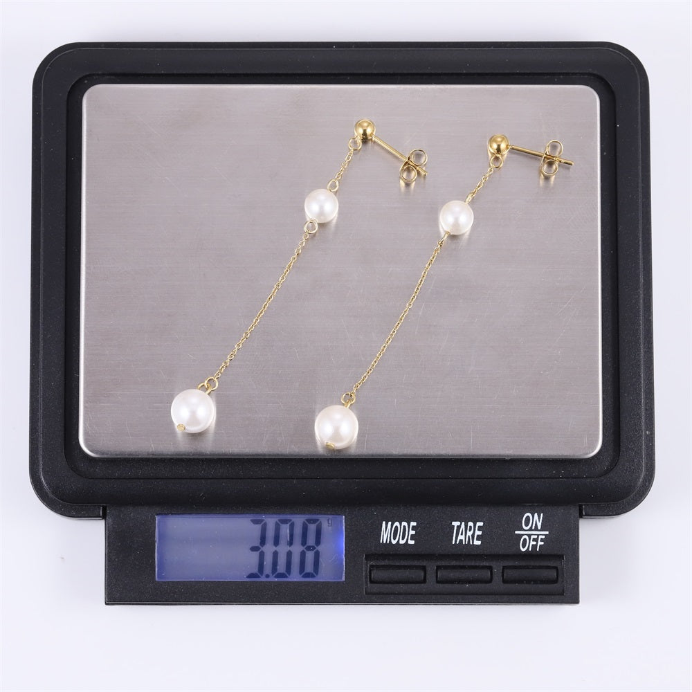 ESS878 STAINLESS STEEL EARRING WITH ROUND SHELL PEARL