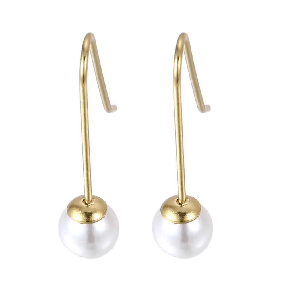 Lightweight hook earrings with round shell pearls ?C AAB stainless steel jewelry
