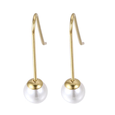 Lightweight hook earrings with round shell pearls ?C AAB stainless steel jewelry
