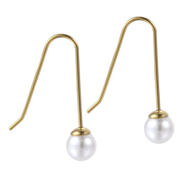 Lightweight hook earrings with round shell pearls ?C AAB stainless steel jewelry
