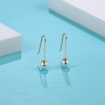 ESS879 STAINLESS STEEL HOOK EARRING WITH ROUND SHELL PEARL