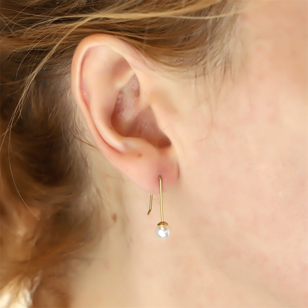 ESS879 STAINLESS STEEL HOOK EARRING WITH ROUND SHELL PEARL