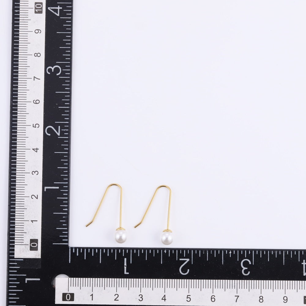 ESS879 STAINLESS STEEL HOOK EARRING WITH ROUND SHELL PEARL