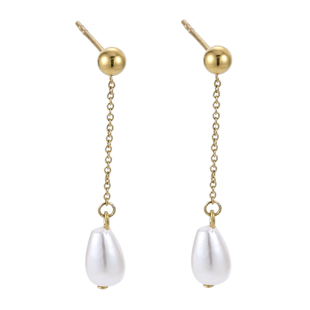 AAB Co women’s stainless steel earrings with teardrop shell pearl and 14K gold finish