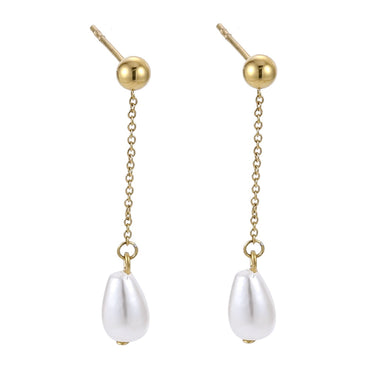 AAB Co women’s stainless steel earrings with teardrop shell pearl and 14K gold finish