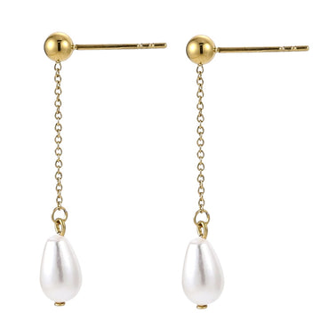 AAB Co women’s stainless steel earrings with teardrop shell pearl and 14K gold finish