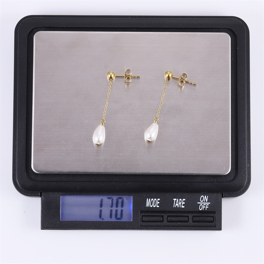ESS880 STAINLESS STEEL EARRING WITH TEARDROP SHAPE SHELL PEARL