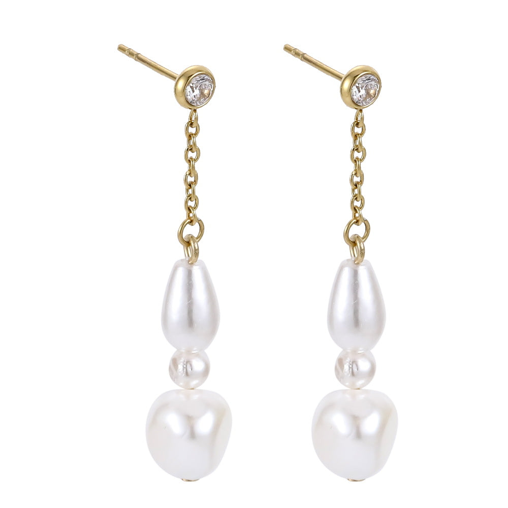 AAB Co women’s stainless steel earrings with CZ crystal and shell pearl in 14K gold finish