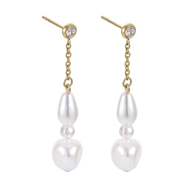 AAB Co women’s stainless steel earrings with CZ crystal and shell pearl in 14K gold finish