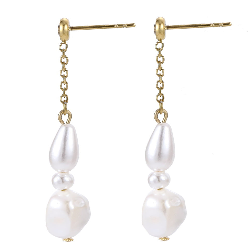 AAB Co women’s stainless steel earrings with CZ crystal and shell pearl in 14K gold finish