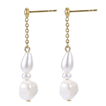 AAB Co women’s stainless steel earrings with CZ crystal and shell pearl in 14K gold finish