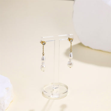 ESS881 STAINLESS STEEL EARRING WITH CZ&SHELL PEARL