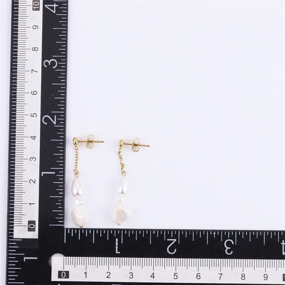 ESS881 STAINLESS STEEL EARRING WITH CZ&SHELL PEARL