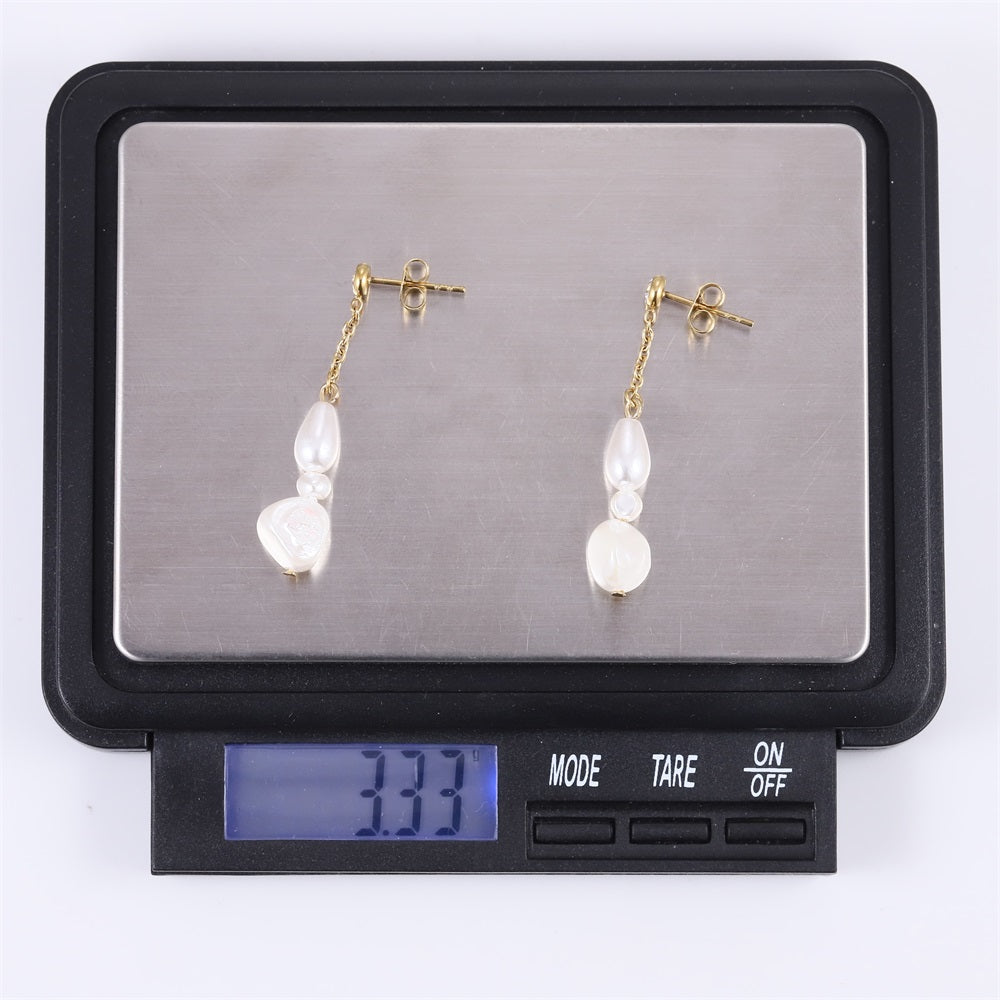 ESS881 STAINLESS STEEL EARRING WITH CZ&SHELL PEARL
