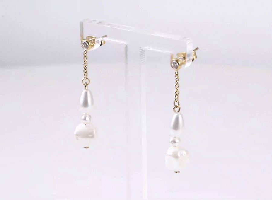 ESS881 STAINLESS STEEL EARRING WITH CZ&SHELL PEARL