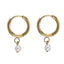 AAB Co stainless steel hoop earrings with round shell pearl and 14K gold finish