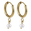 AAB Co stainless steel hoop earrings with round shell pearl and 14K gold finish
