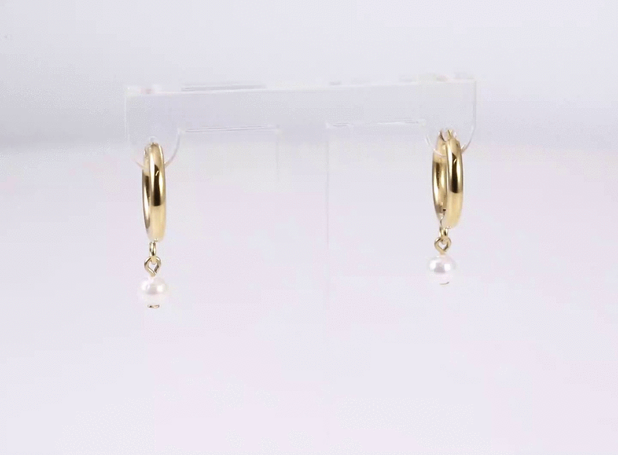 ESS882 STAINLESS STEEL HOOP EARRING WITH ROUND SHELL PEARL