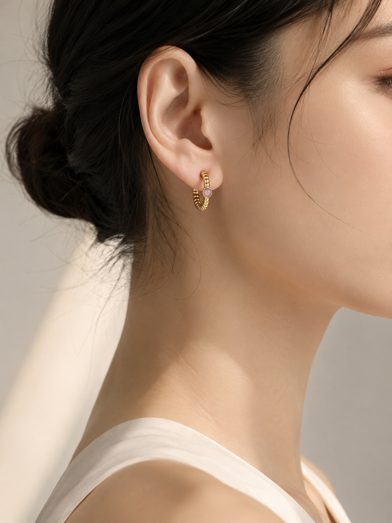 ESS889 STAINLESS STEEL TWIST EARRING WITH STONE