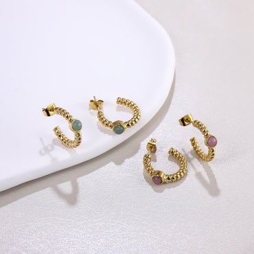 ESS889 STAINLESS STEEL TWIST EARRING WITH STONE
