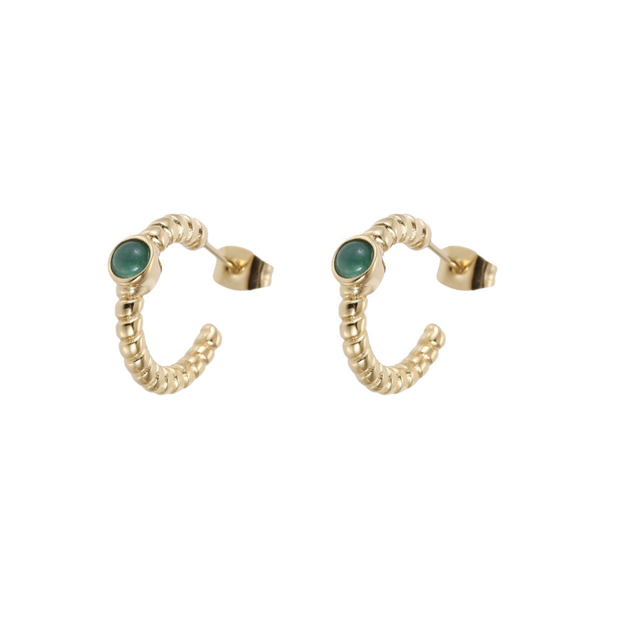 ESS889 STAINLESS STEEL TWIST EARRING WITH STONE