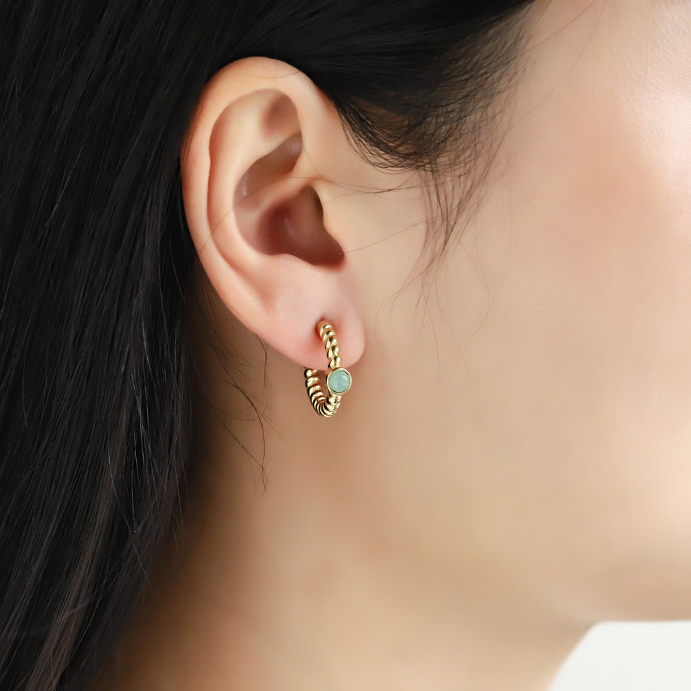 ESS889 STAINLESS STEEL TWIST EARRING WITH STONE