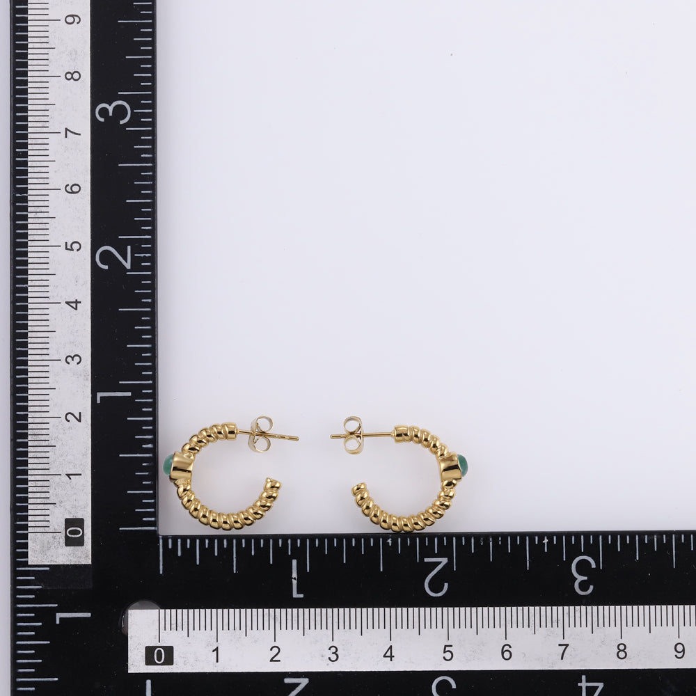 ESS889 STAINLESS STEEL TWIST EARRING WITH STONE