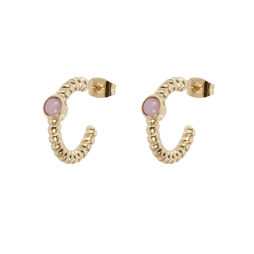 ESS889 STAINLESS STEEL TWIST EARRING WITH STONE