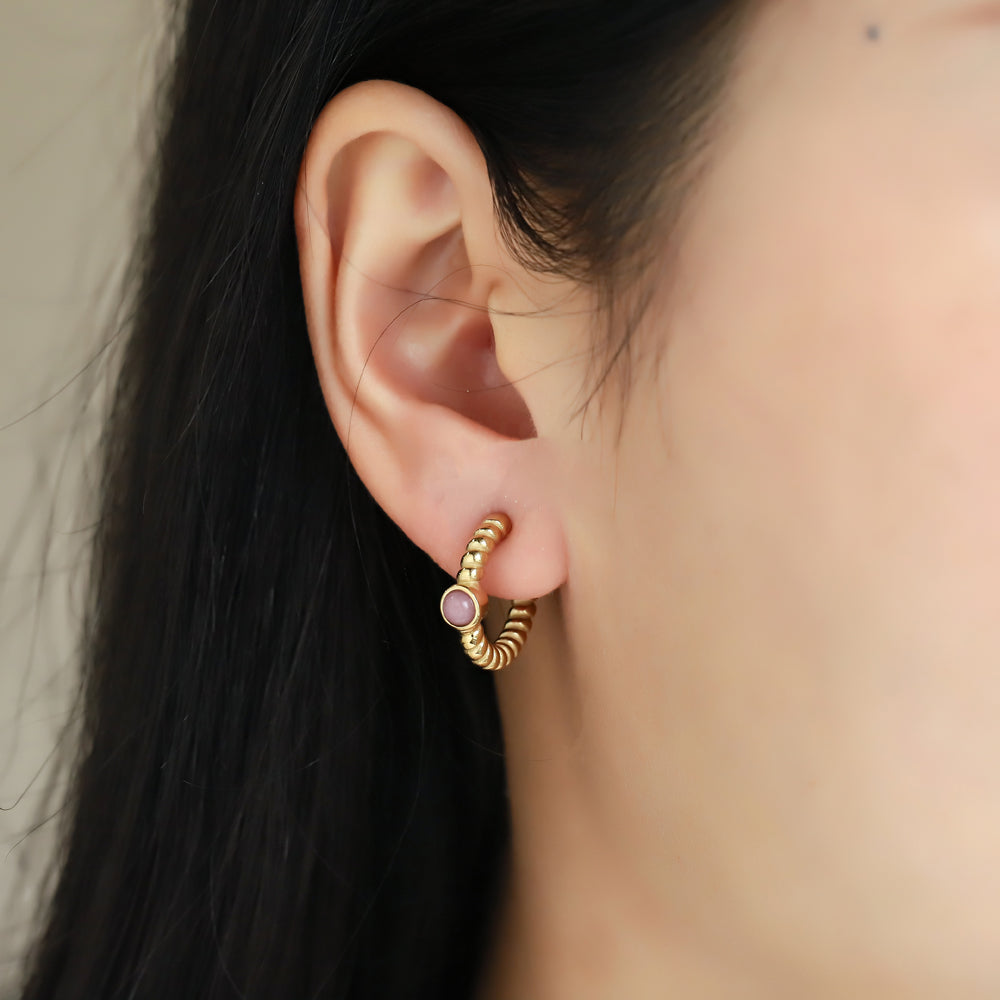 ESS889 STAINLESS STEEL TWIST EARRING WITH STONE