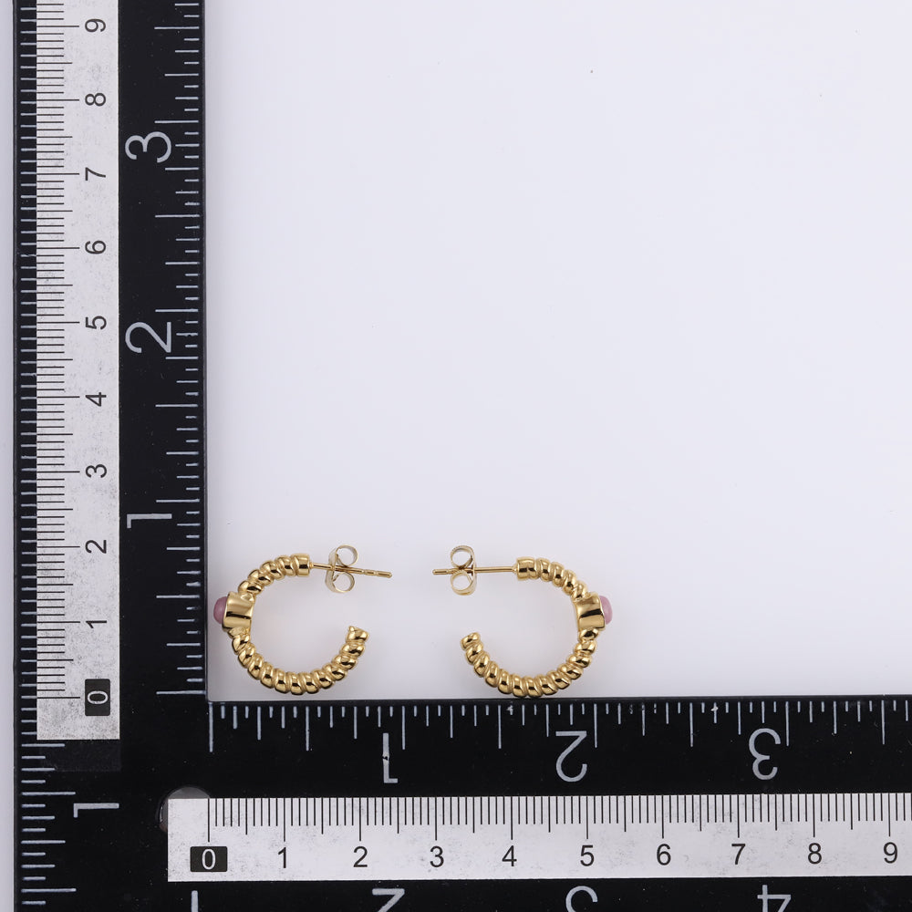 ESS889 STAINLESS STEEL TWIST EARRING WITH STONE