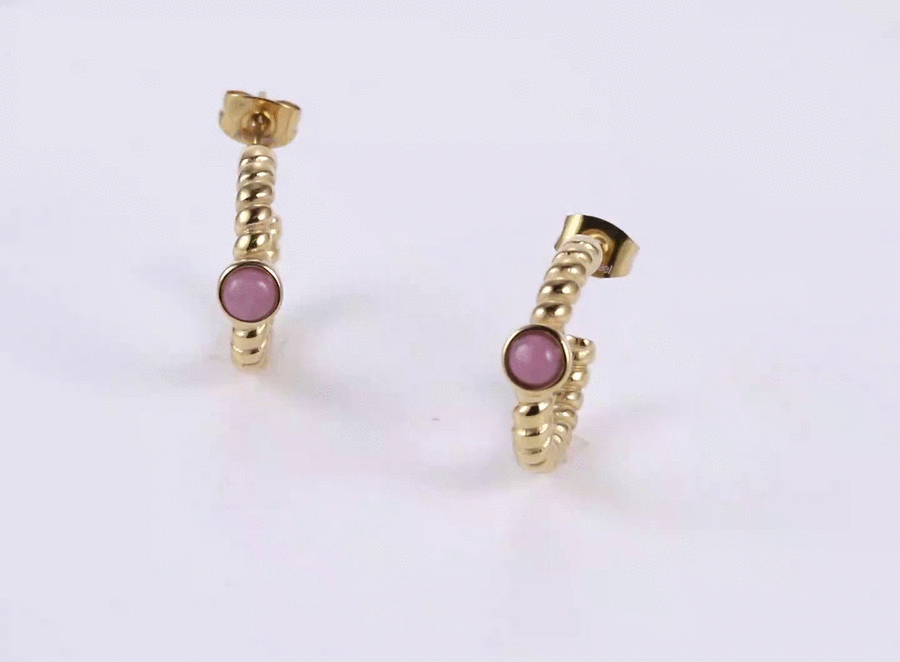 ESS889 STAINLESS STEEL TWIST EARRING WITH STONE